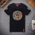 Xuân 2019 Quần áo nam Trung Quốc in áo thun ngắn tay Long phong gió quốc gia nửa tay áo cổ tròn xu hướng nam tính - Áo phông ngắn áo thun nam có cổ Áo phông ngắn