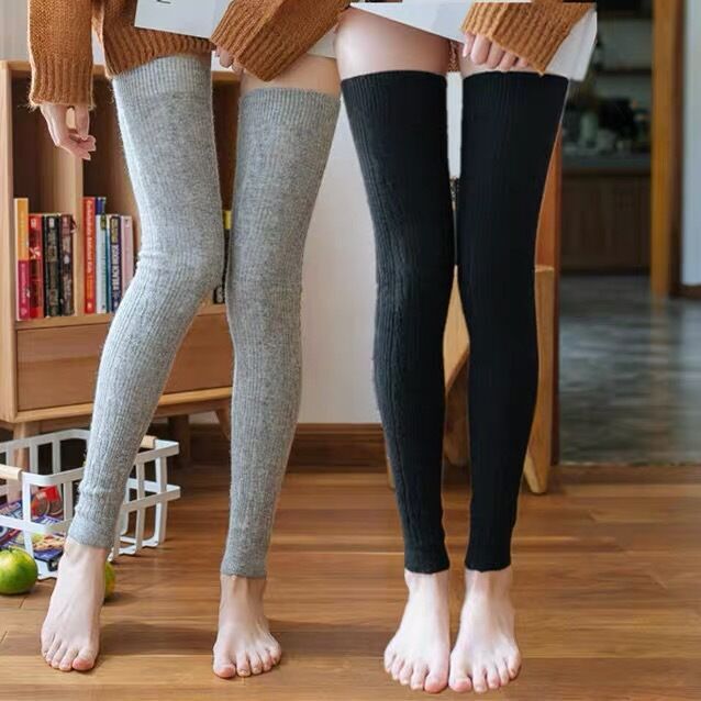 New Style Rabbit Wool Solid Color Vertical Striped Cable Knit High Socks Over-The-Knee Long Leg Warmers Thickened Warm Slouch Socks Boot Covers