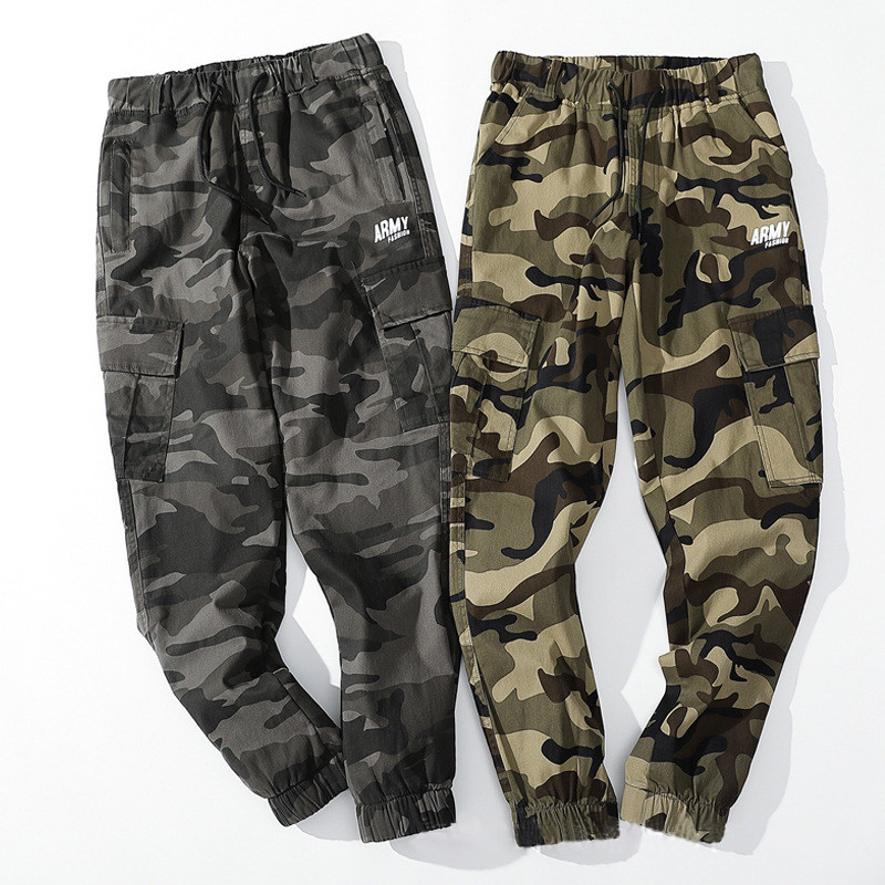 Outdoor work pants for training Tactical pants Military version tightness waist pure cotton elastic windproof casual pants loose combat pants