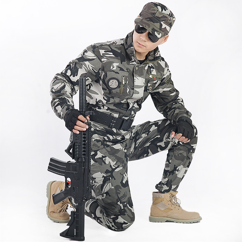 Camouflan suit men's pure cotton abrasion-resistant thickened workwear multi-pocket Army fan training suit Spring-style field suit-Taobao