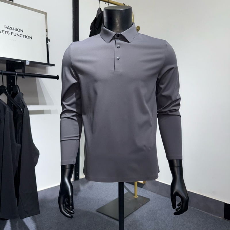 Jj Seamless Adhesive Quick-Dry Breathable Stretch 2025 Spring and Autumn Men's Polo Shirt Long-Sleeve Base Layer Top