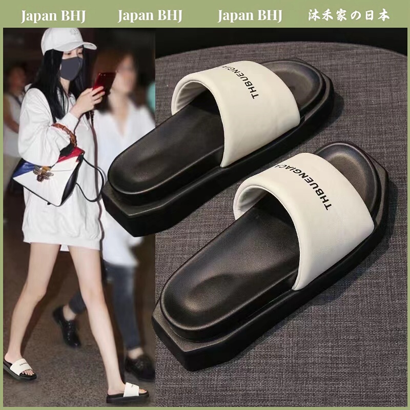 Japanese Bhj Letter Flip-Flops for Women, Summer Outdoor Wear, 2025 New Fashion Casual Beach Shoes, Thick-Soled Sandals