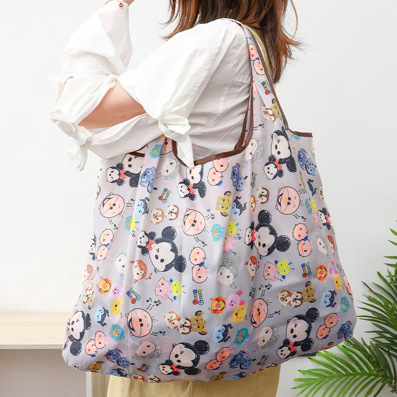 ins folding shopping bag portable eco bag girl heart large capacity single shoulder storage handbag supermarket grocery pack