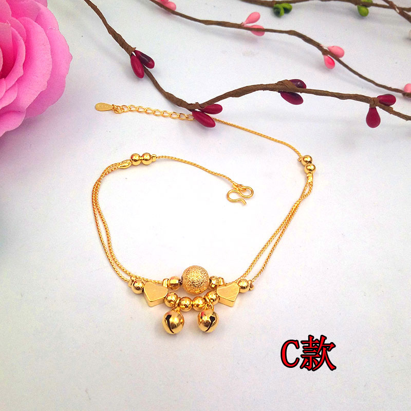 Phiên bản mới của Hàn Quốc của vòng chân Shajin phụ nữ có thể điều chỉnh vàng trang sức bằng vàng chuyển hạt vòng chân thời gian dài không phai vòng chân cá chép nữ