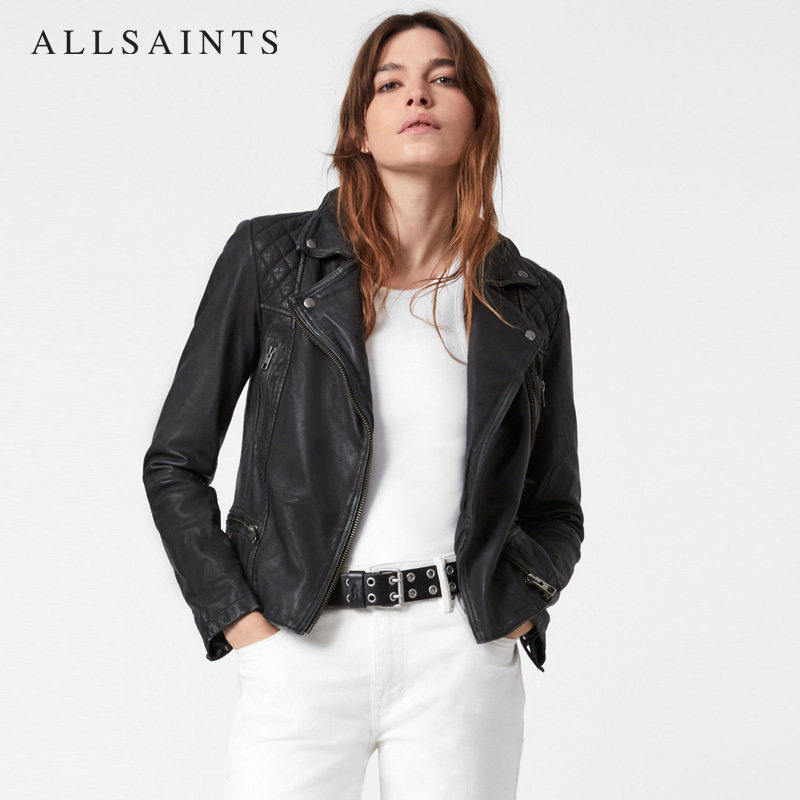 ALLSAINTS Lady Cargo Motorcycle Jacket Spring and Autumn Leather Clothes Sheep Leather Fashion Vintage Jacket WL047C-Z