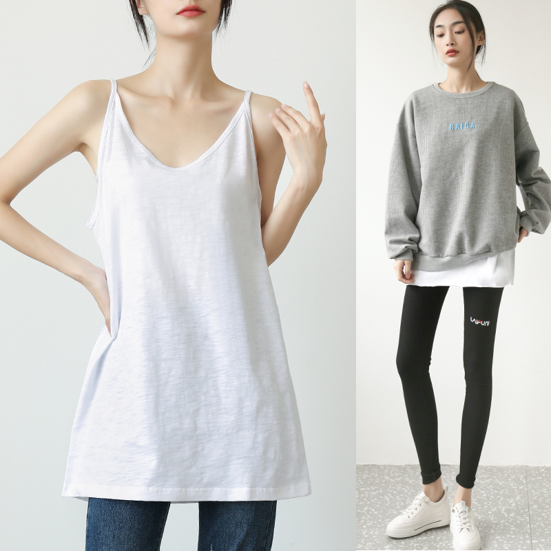 Spring and Autumn White Camisole Base Layer Long Sweatshirt for Layering, Perfect for Covering the Hips, Pure Cotton Top Spring and Autumn White Camisole Base Layer Long Sweatshirt for Layering, Perfect for Covering the Hips, Pure Cotton Top