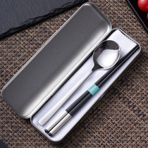 Taiwan Sendman Japanese stainless steel chopsticks spoon set portable tableware three-piece set students eat travel