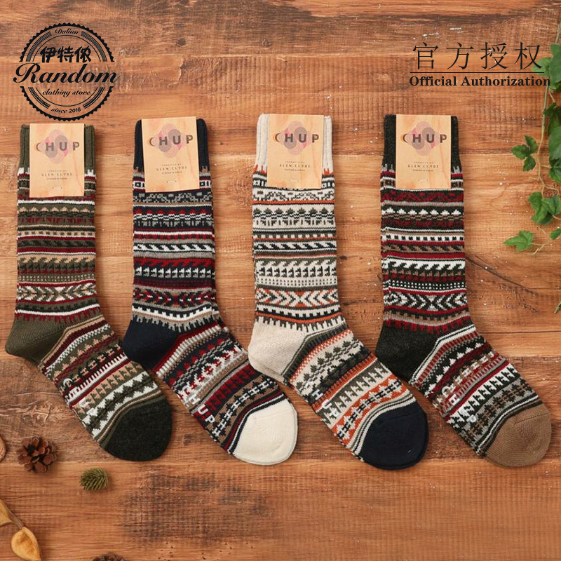 New Chup Japanese Glen Clyde Ethnic Style Mid-High Waist Wool Socks Versatile Work Boot Socks