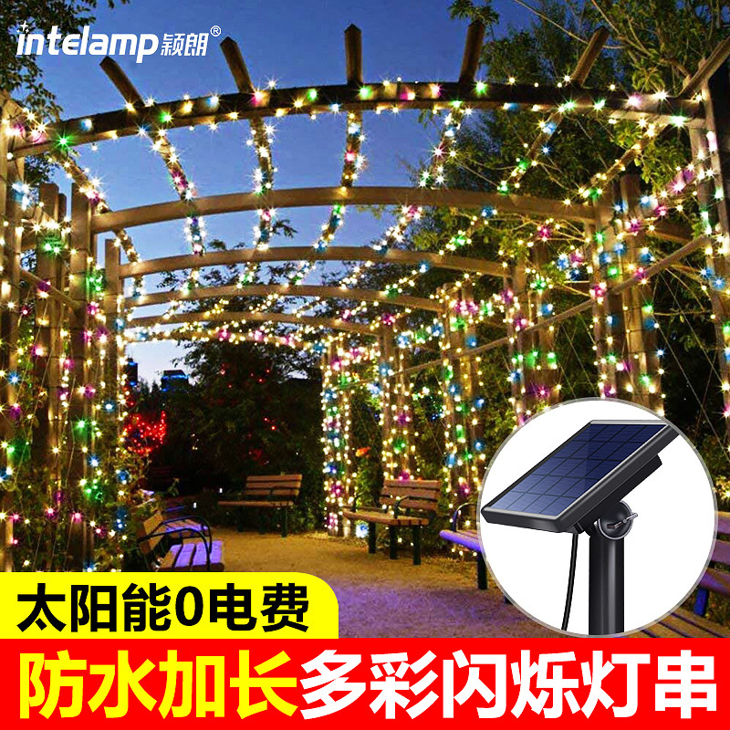 Solar String Lights Outdoor Waterproof Colorful Lights Flashing Lights Starry Sky Lights with Light Strips Tree Decoration Lights Led Outdoor String Lights