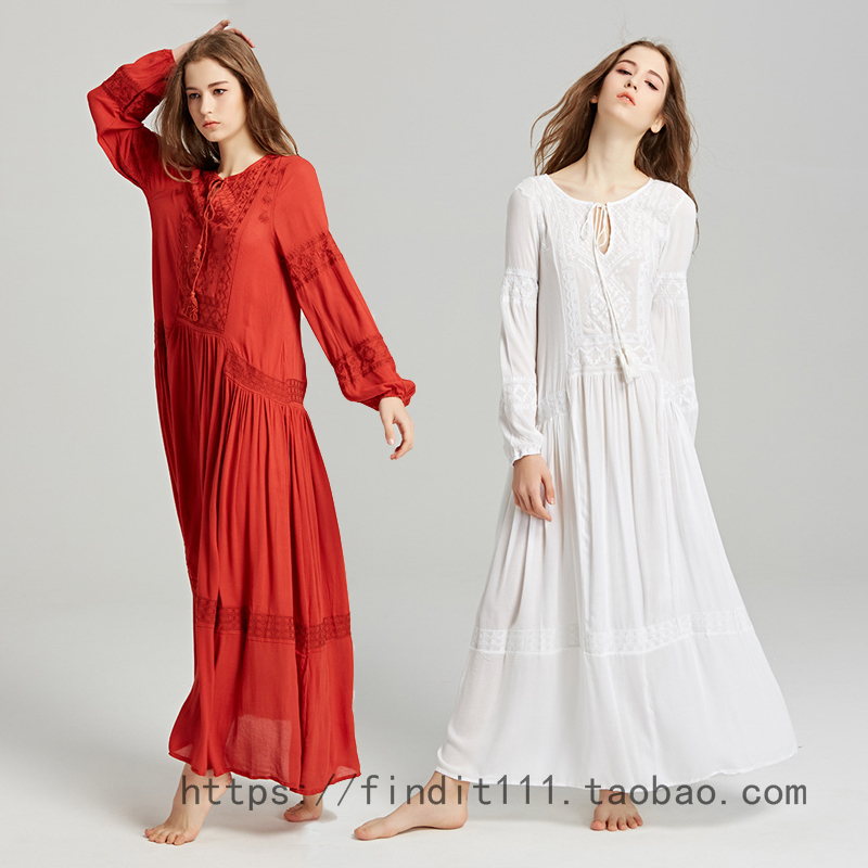 5 Sizes Available~ European and American Fp New Style Exquisite Embroidered Lace-Up Long Dress, Bohemian Style Mini Dress 5 Sizes Available~ European and American Fp New Style Exquisite Embroidered Lace-Up Long Dress, Bohemian Style Mini Dress