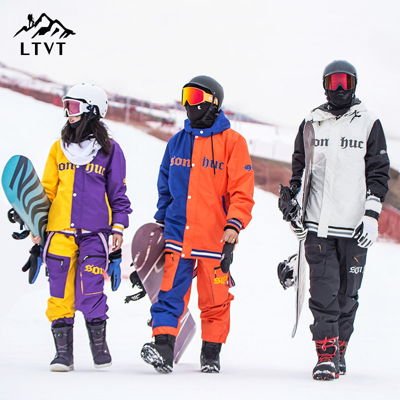 2122 new ski suit suit men and women veneer double board windproof and waterproof winter Fashion clip cotton thickened cupped bag pants