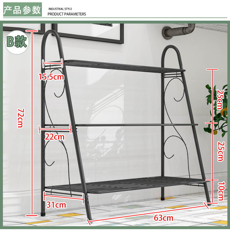 Giá treo hoa nhiều lớp trong nhà ban công bằng sắt rèn phòng khách tỉnh không gian chậu hoa đứng sàn củ cải xanh - Kệ kệ treo tường không cần khoan