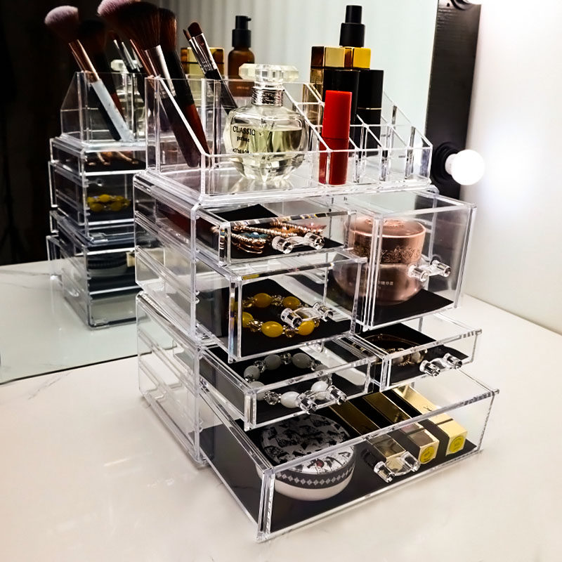 New Products Cosmetic Transparent Containing Box Mouth Red Rack Makeup Desk Skin Care Products Finishing Box Shelve Table Drawer