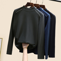Semi-high collar double-sided grinding base shirt female autumn winter foreign style inner long sleeve T-shirt 2020 New thick top
