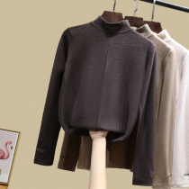 Semi-high collar de velvet plus velvet thickened base shirt female letter foreign style autumn and winter with 2020 new polished coat