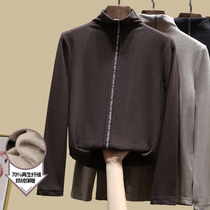 Semi-high collar derrong base shirt female autumn and winter Korean version of loose plus velvet long sleeve with 2020 new polished coat