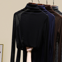 High collar net gauze base shirt women inside autumn and winter 2020 new long sleeve T-shirt spring and autumn Joker pile neck top