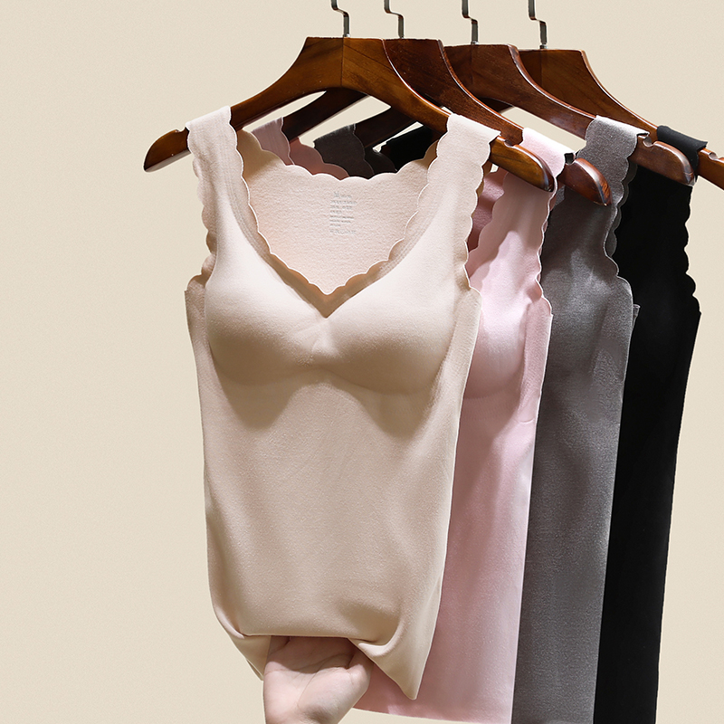 (Clear 3 fold) V collar Develt warm vest woman plus thicker and chest mat one blouse