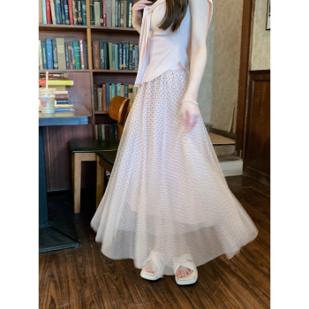 Anli 2026 new elastic waist polka dot layered gauze skirt fairy style pink skirt girl long skirt