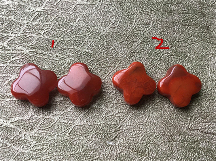 DIY аксессуары 南红玛瑙柿子红火焰纹  天然川料  半孔四叶草耳环耳针413