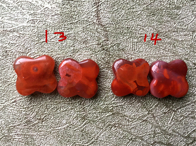 DIY аксессуары 南红玛瑙柿子红火焰纹  天然川料  半孔四叶草耳环耳针413