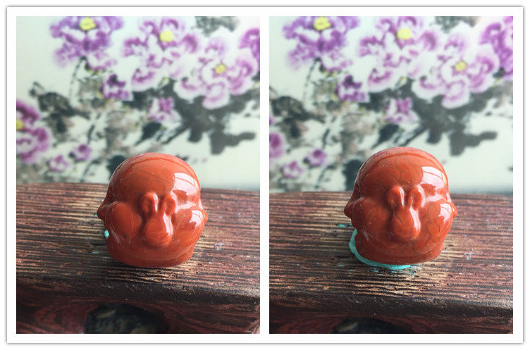 DIY аксессуары 天然南红玛瑙双面笑佛背云 柿子红火焰纹弥勒佛雕刻项坠挂件247