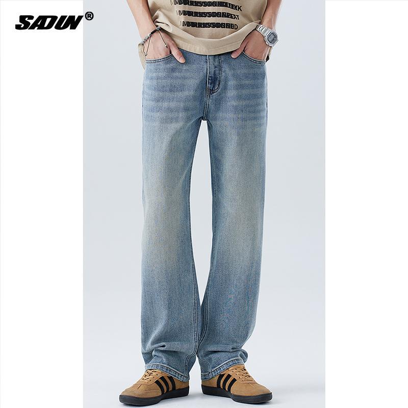 Sadun Straight-Leg Jeans for Men, Stretchy Slim Fit, American Retro Style, 2026 New Spring/Summer Drapey Light-Colored Pants