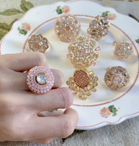 (Daily cute style) pink beads Indian style high-end single open ring