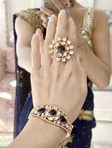 (Sparkling) Dark Blue Indian High Quality Kundan Open Ring Sari Dancing Accessories