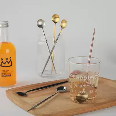 Long-handled spoon 304 stainless steel Portuguese coffee spoon Small long-handled spoon stirring ultra-long bar spoon spoon 18-8