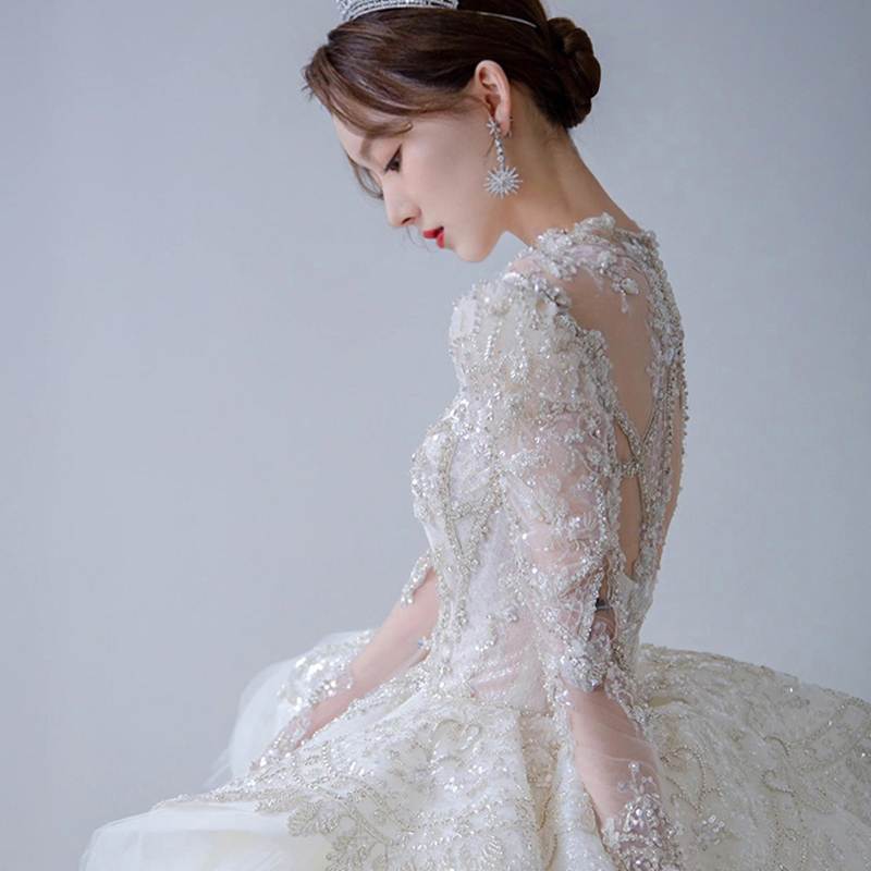 Six -year -old shop four colors of Lebanese bride's main wedding dress 2021 new court style French high -end summer big drag tail small autumn Six -year -old shop four colors of Lebanese bride's main wedding dress 2021 new court style French high -end summer big drag tail small autumn