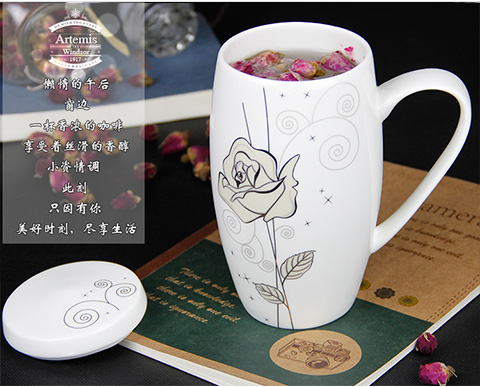 Xương chính hãng Trung Quốc kích thước lớn cốc gốm công suất lớn cốc có nắp muỗng sáng tạo thắt lưng trống ly cà phê sữa - Tách bình giữ nhiệt lock and lock 500ml