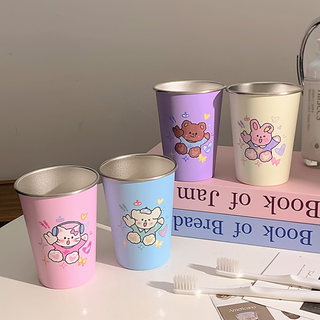 Cute Cartoon Pet Heart-Shaped Toothbrushing and Rinsing Cup, Stainless Steel 304, Household Use for Children and Students, Couple Style