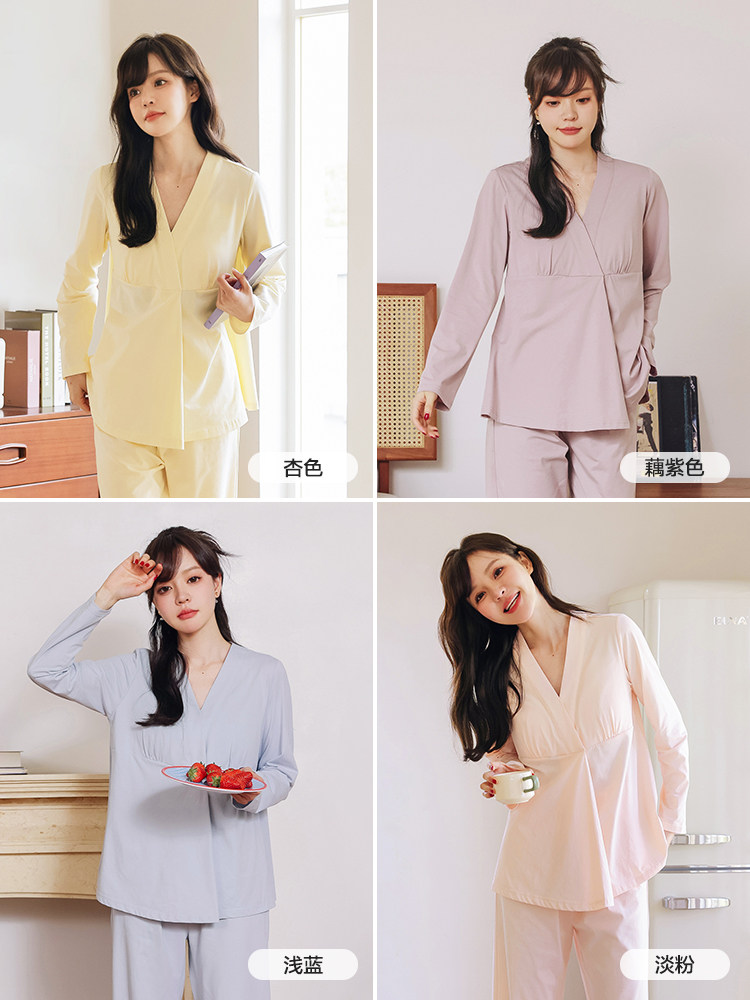 Postpartum Clothing for Women, Pure Cotton Nursing Maternity Pajamas, Pregnancy Class A, All-Cotton, Sweat-Absorbent, Winter, with Breast Pads, Maternity Loungewear