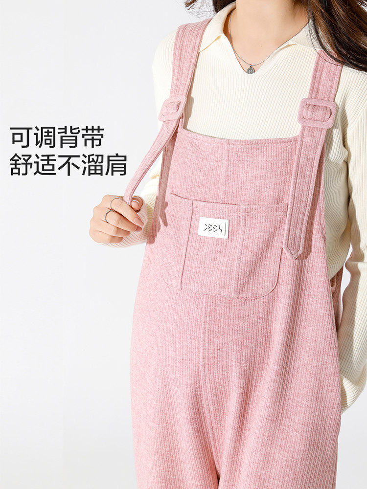 Maternity Overalls Set for Autumn and Winter, Fleece-Lined and Thickened, Suitable for Wearing Outside, Maternity Pants for Petite Women during Pregnancy, Wide-Leg Long Pants for Winter