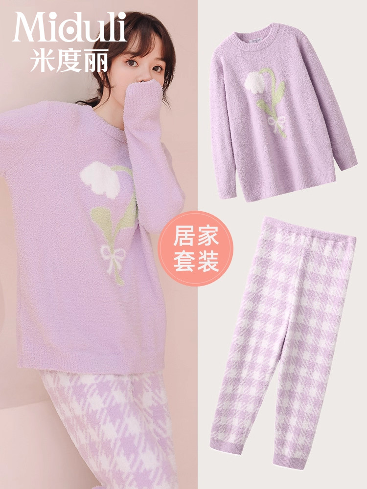 Half-Velvet Postpartum Clothing, Winter Postpartum Maternity Nursing Pajamas, Autumn and Winter Style, Fleece-Lined and Thickened Maternity Nursing Home Clothes