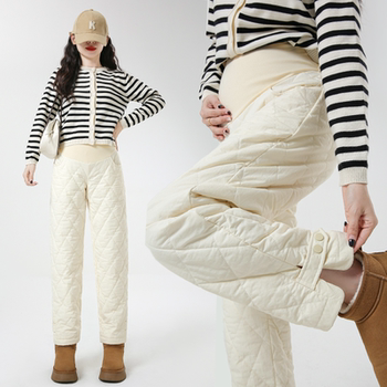 Maternity Pants for Autumn and Winter, Fleece-Lined Imitation down Pants, Winter Thickened Windproof and Warm Cotton Pants, Winter Wear