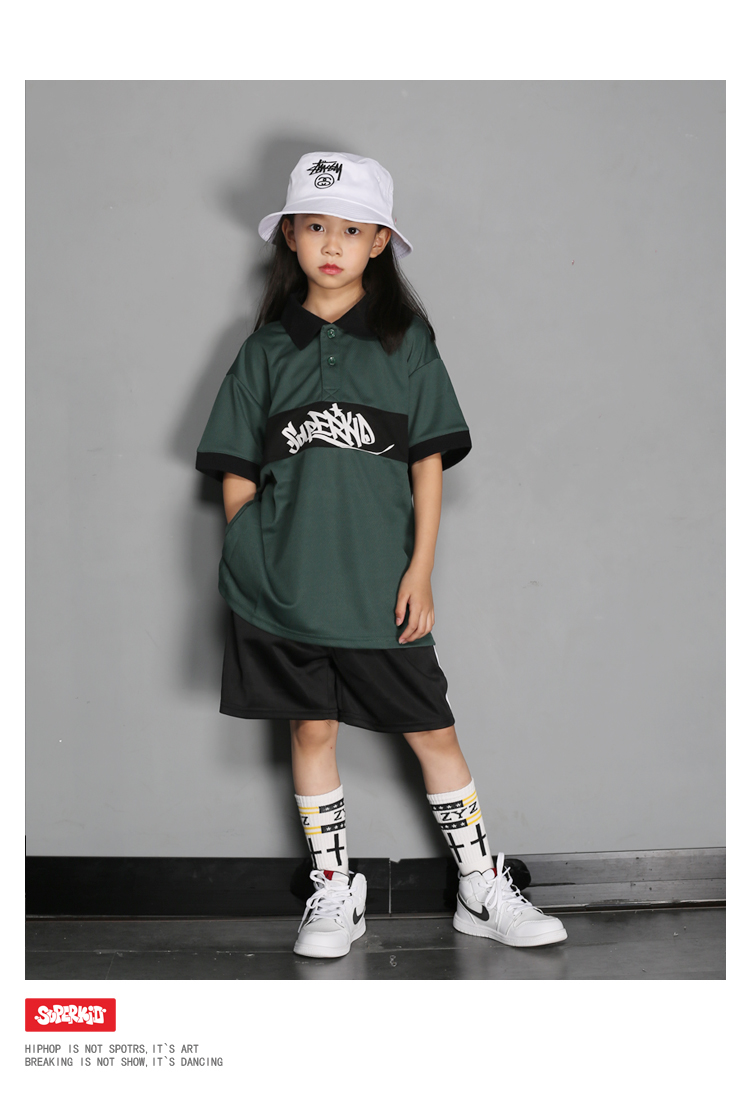 Phiên bản tiếng Hàn mới của trẻ em phù hợp với điệu nhảy đường phố quần hiphop quần ngắn tay cô gái đẹp trai - Trang phục bexinhshop shop