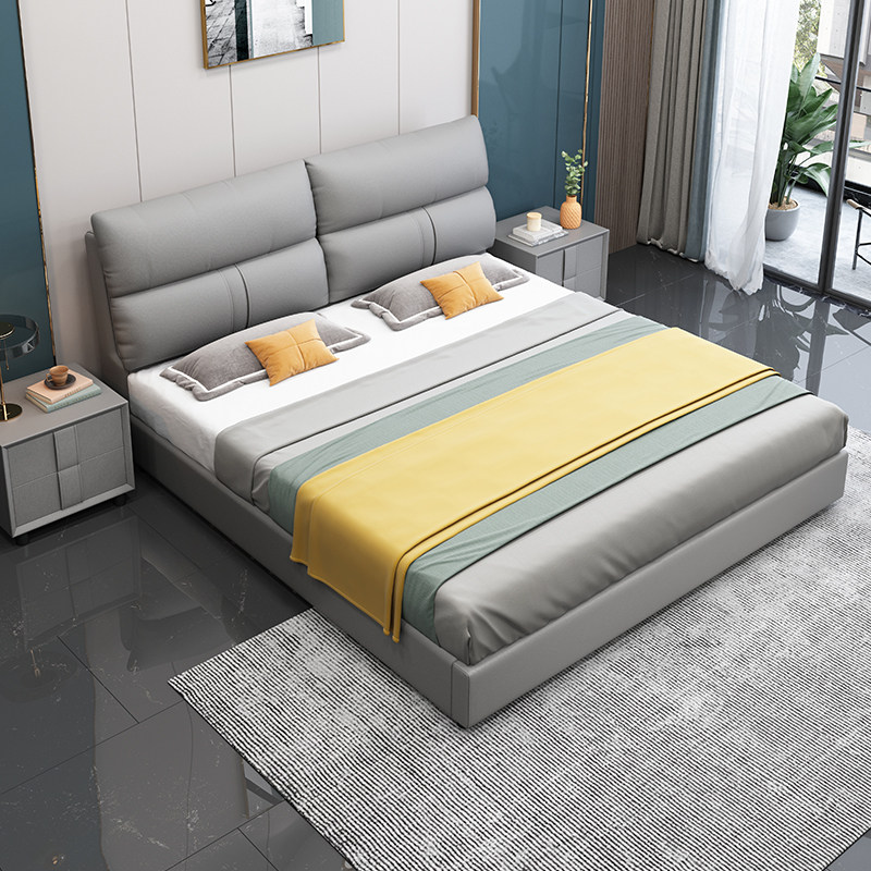 Leather bed master bedroom wedding bed modern minimalist multifunctional European style 15m double bed 18m air pressure light luxury leather bed