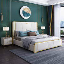 Real leather bed light extravagant modern minimalist small family type Double beds 1 8 m master bedroom large bed net red soft bag bed wedding bed