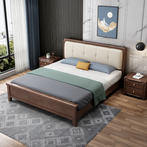 New Chinese gold silk walnuts wood solid wood bed master bedroom with light lavish double bed soft close to wedding bed air pressure high box storage large bed