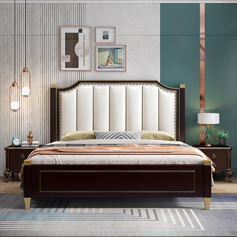 American solid wood bed 1 8m large bed modern minimalist double man bed European style soft bag wedding bed master bedroom with light and luxurious storage leather bed