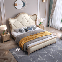 Light luxury wooden bed American master bedroom modern simple 1 8m double European bed premium bed storage high box bed