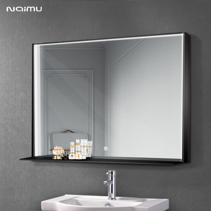 Smart anti-fog bathroom mirror with shelf toilet mirror with lamp hanging wall-style bathroom led luminous wash mirror-Taobao