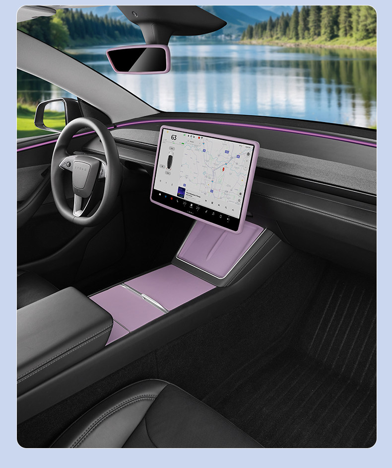 Suitable for Tesla's New Model 3/Y/Yl Center Console Dashboard Raspberry Purple Interior Film Modification Accessories