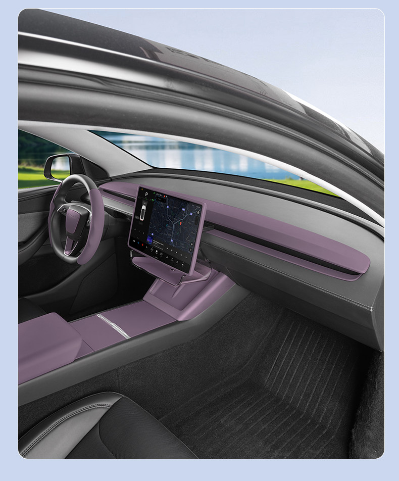 Suitable for Tesla's New Model 3/Y/Yl Center Console Dashboard Foggy Purple Interior Film Modification Accessories