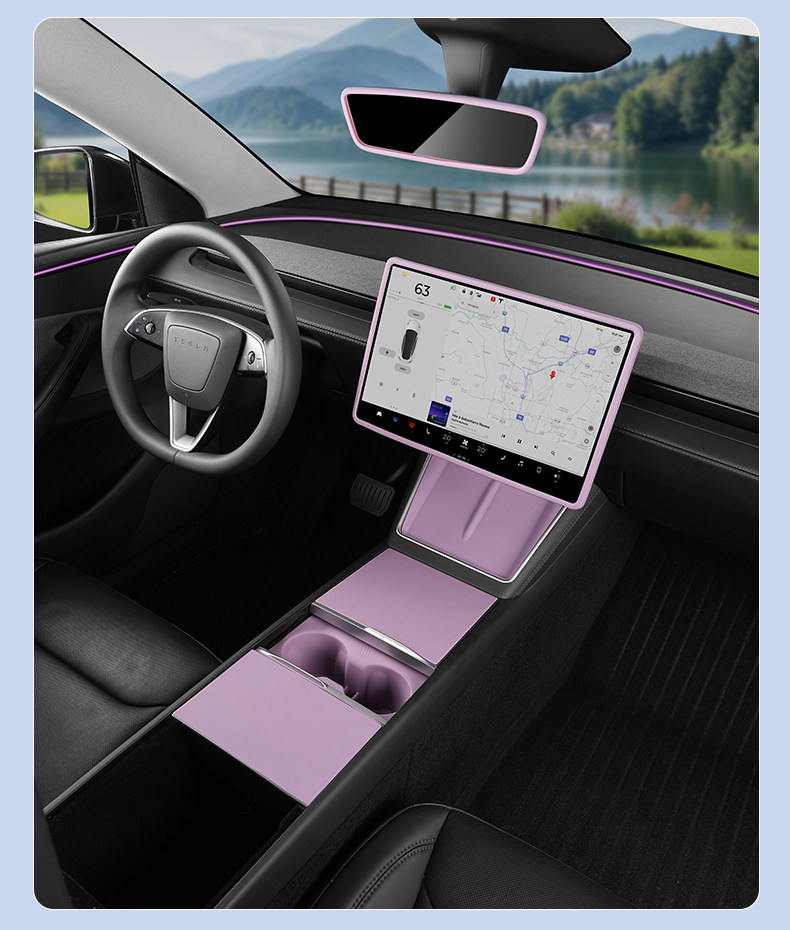 Suitable for Tesla's New Model 3/Y/Yl Center Console Dashboard Raspberry Purple Interior Film Modification Accessories