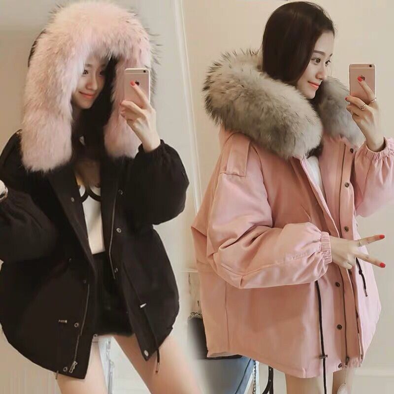 Large size women 2019 new winter tide ins super fire cec coat Foreign school women loose belly cover Hepburn wind cotton suit