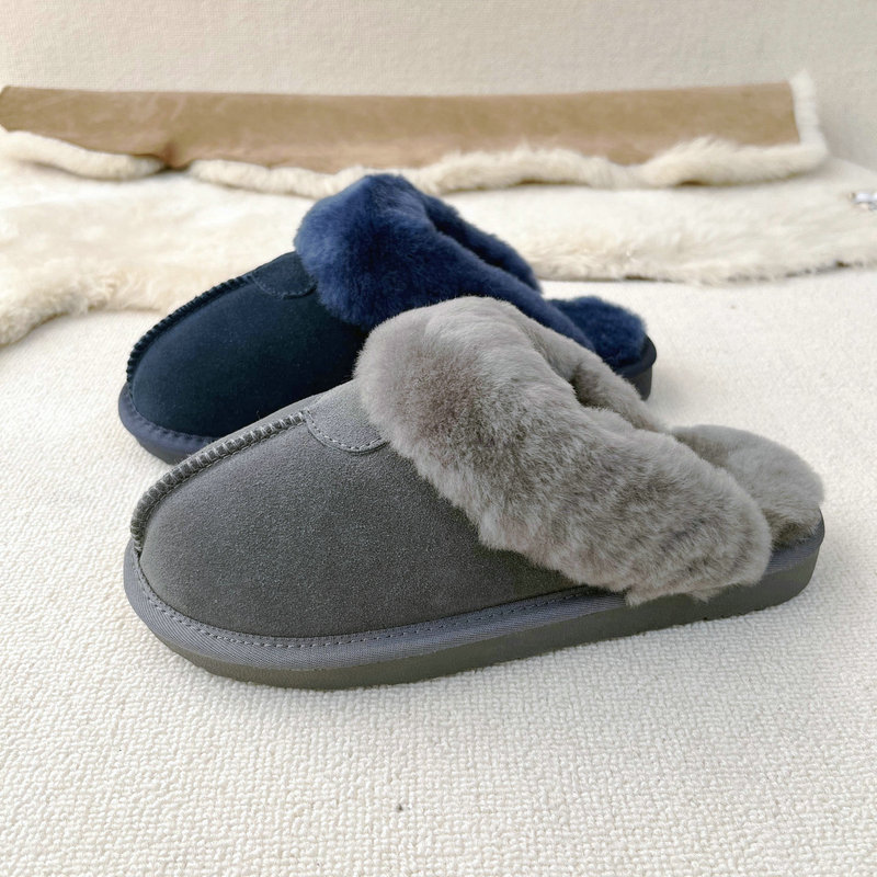Winter Qian Songyi Style Fur-Lined Women's Closed-Toe Wool Slippers, Flat Thickened Fur Slippers, Warm and Suitable for Outdoor Wear