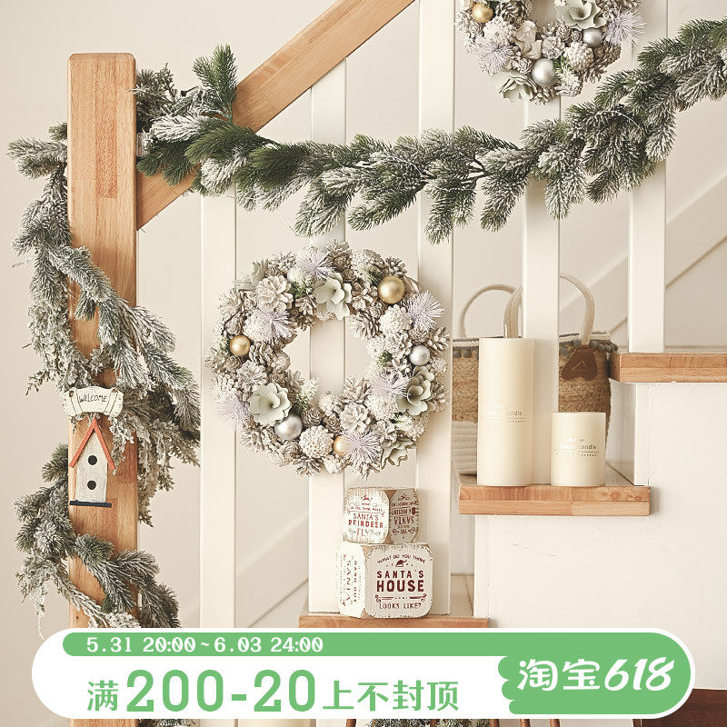 going home flocking snowflake emulation green plant pine leaves pine coniferous pine branches New Year decorations Scene arrangement hanging decorations